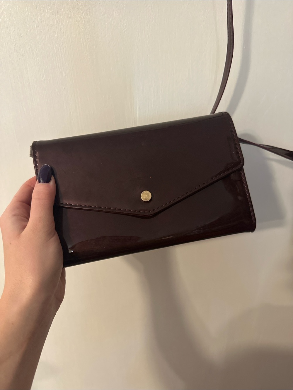 Women's Patent Envelope Crossbody Bag in Dark Brown